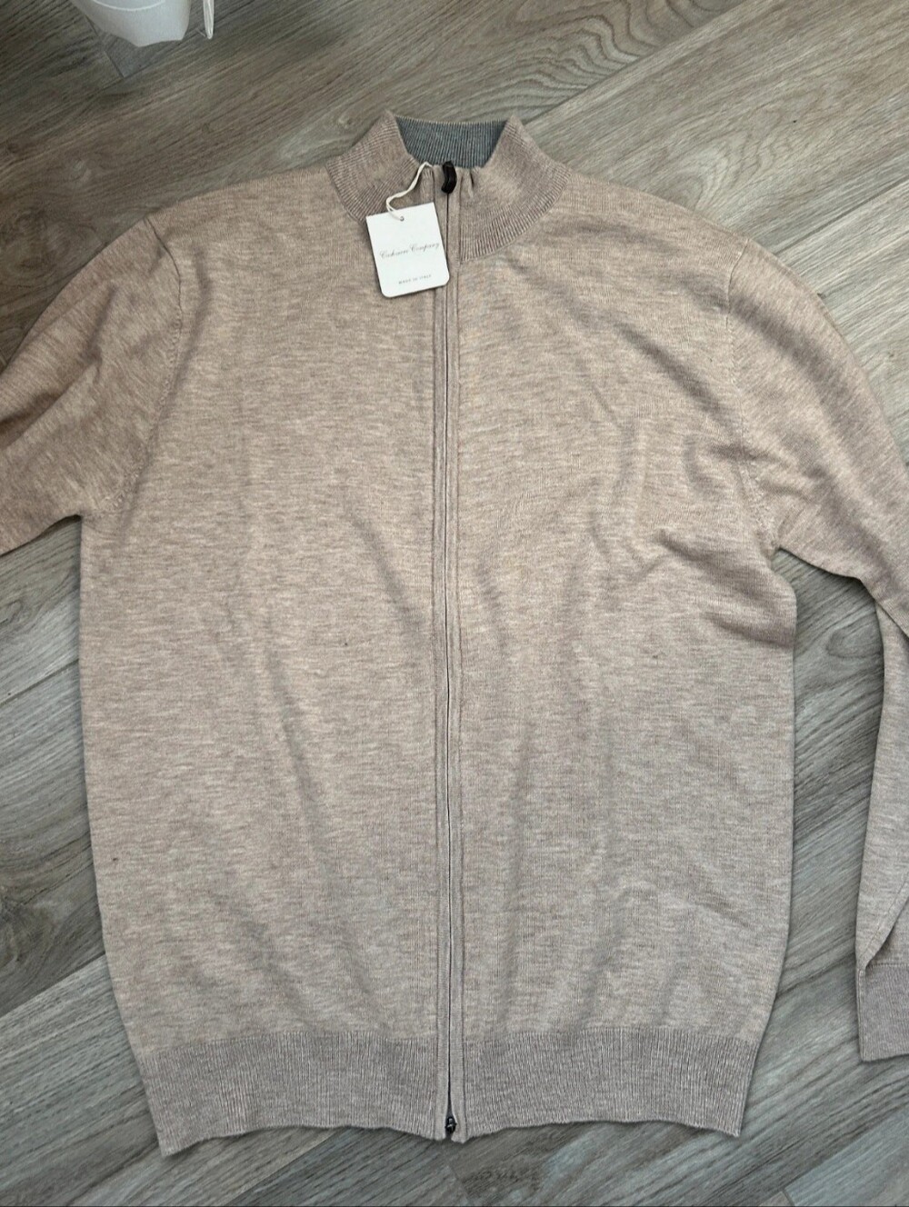 Men's Full-Zip Lightweight Sweater - Beige Taupe Silk And Cashemire